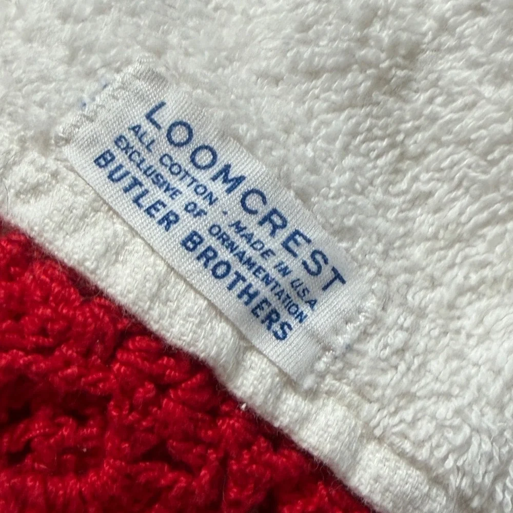 Loomcrest Butler Brothers Vintage White Cotton Hand Towel Red Crochet Trim